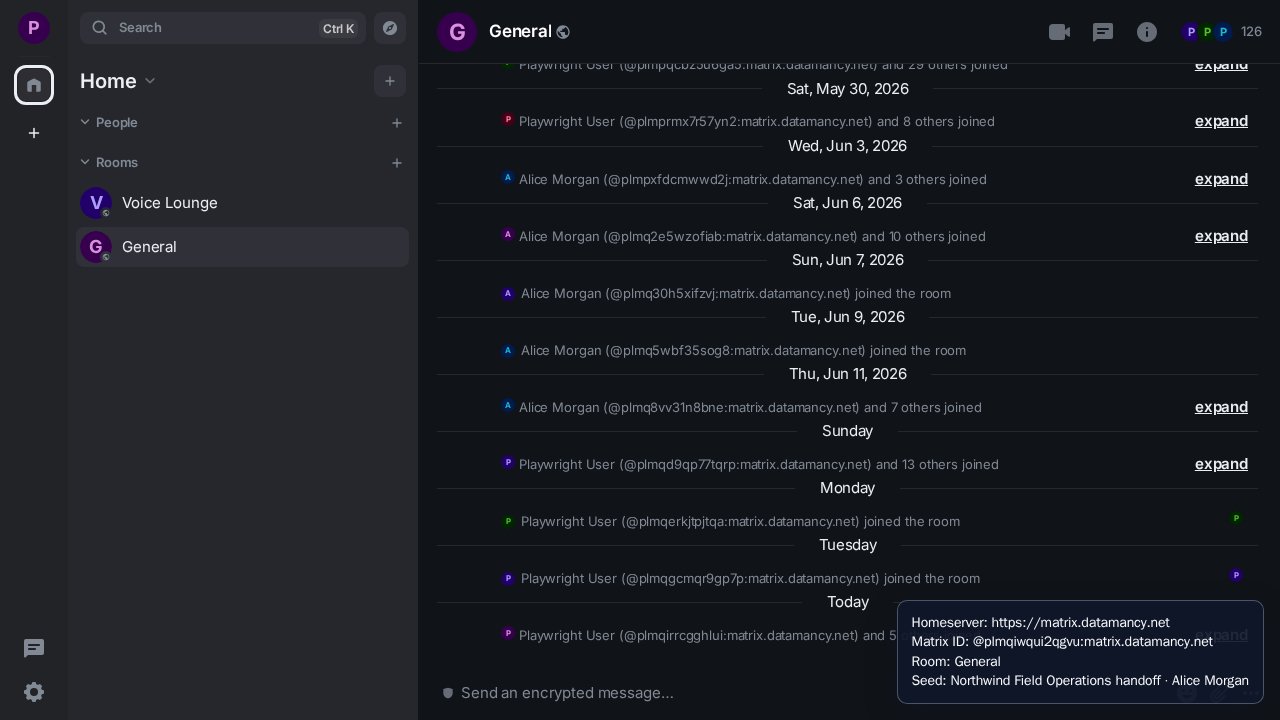 Element web UI screenshot from the Latium visual test run