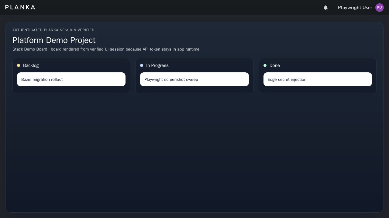 Planka web UI screenshot from the Latium visual test run